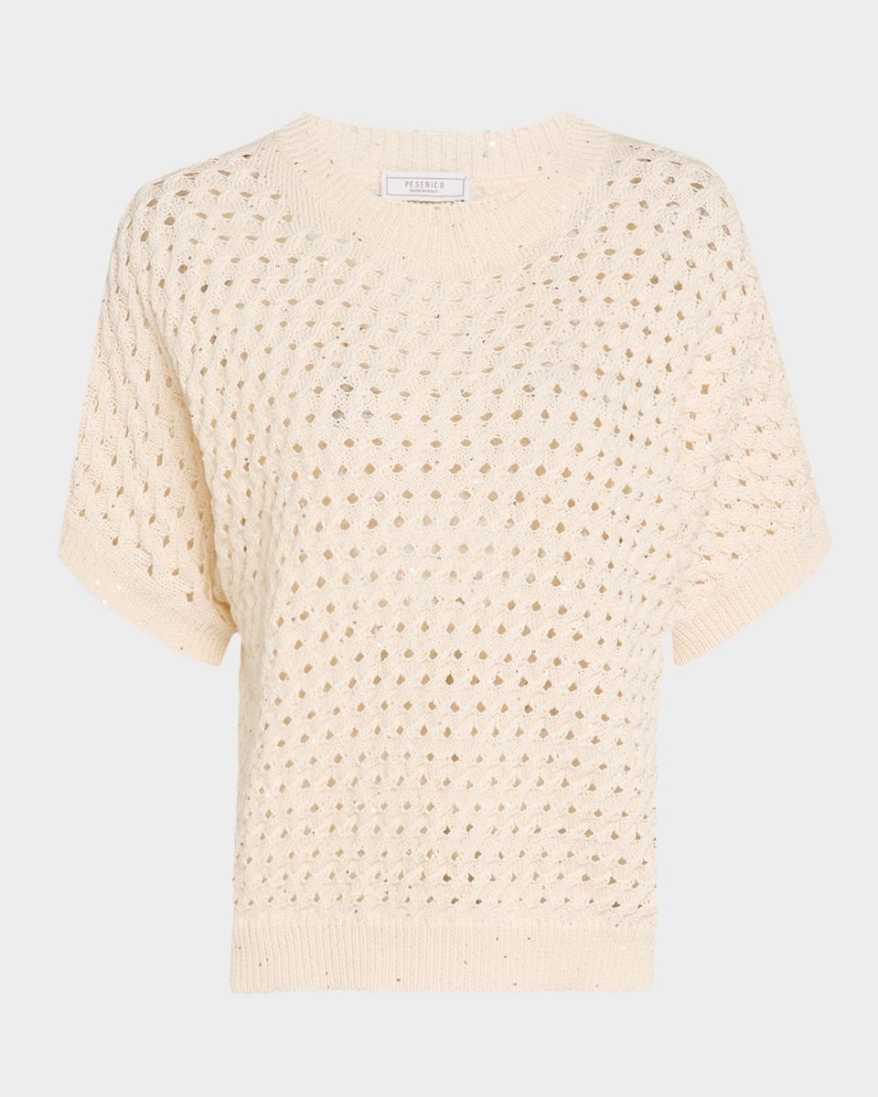 Sequin-Embellished Open Knit Sweater